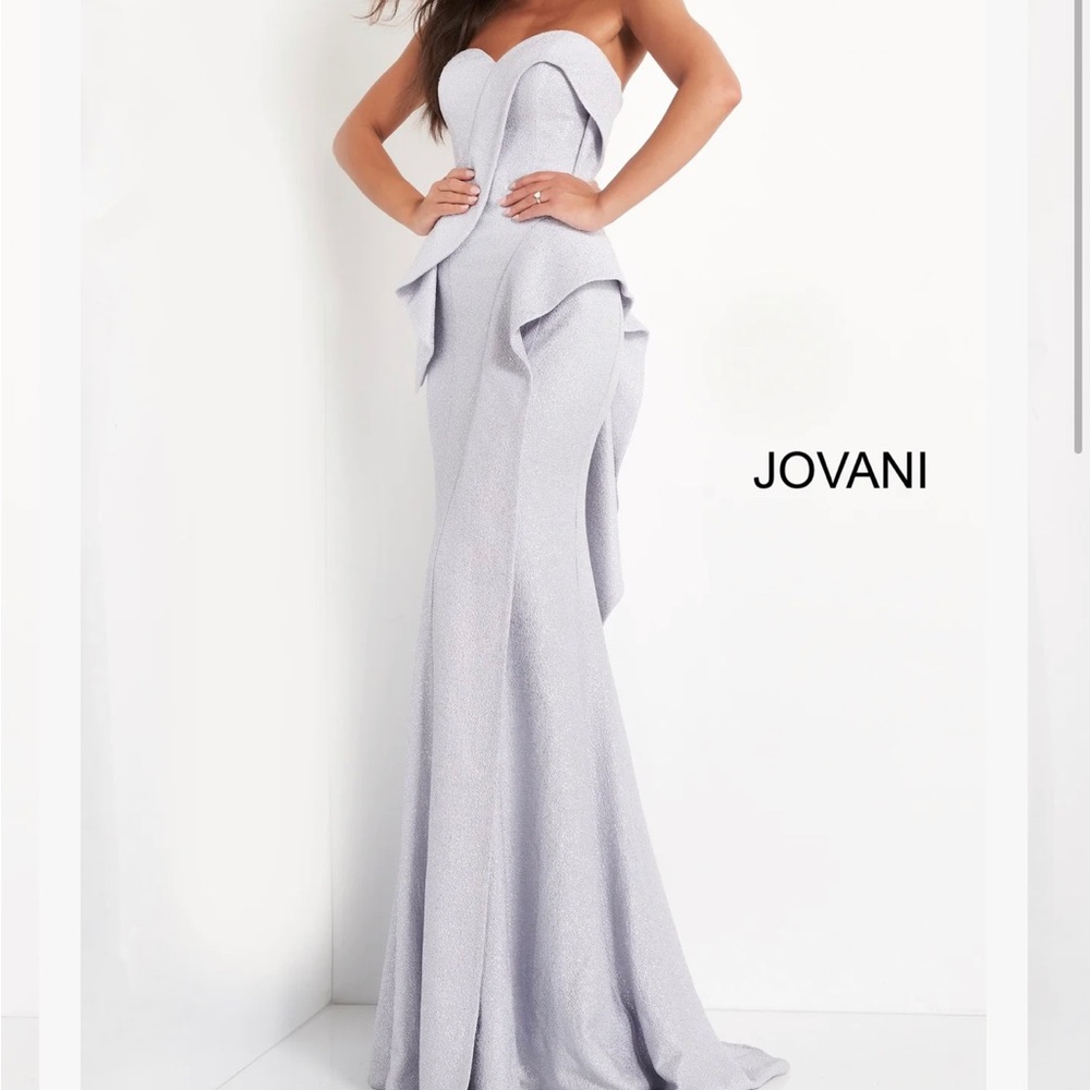 Jovani Silver-Gray Strapless Ruffle Mermaid Gown